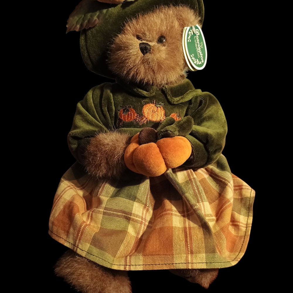 Green and Orange Plush Bear with Plaid Skirt